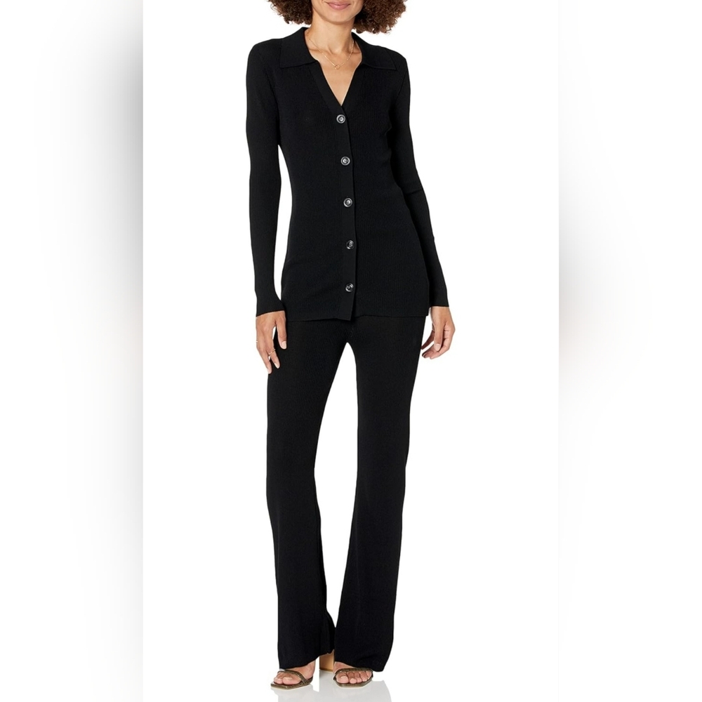 The Drop Women's Constance Rib Button-Down Sweater And Pant Set